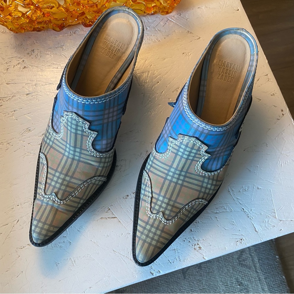 Maryam Nassir zadeh plaid reflective western heeled mules 38